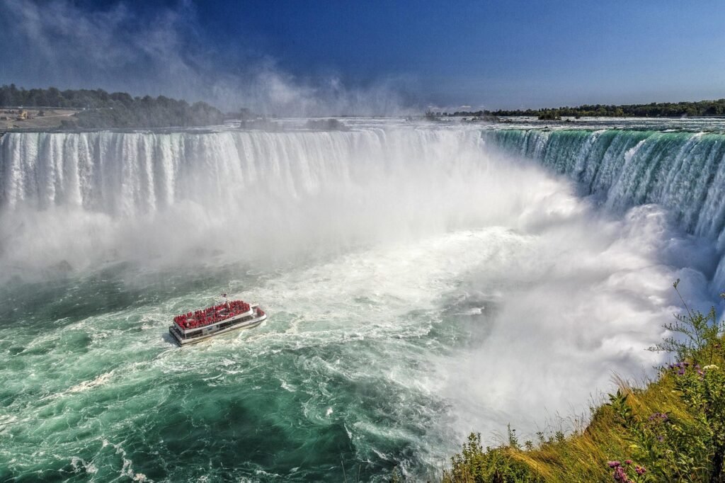waterfall, boat, niagara falls, canada, water, horseshoe falls, nature, niagara river
